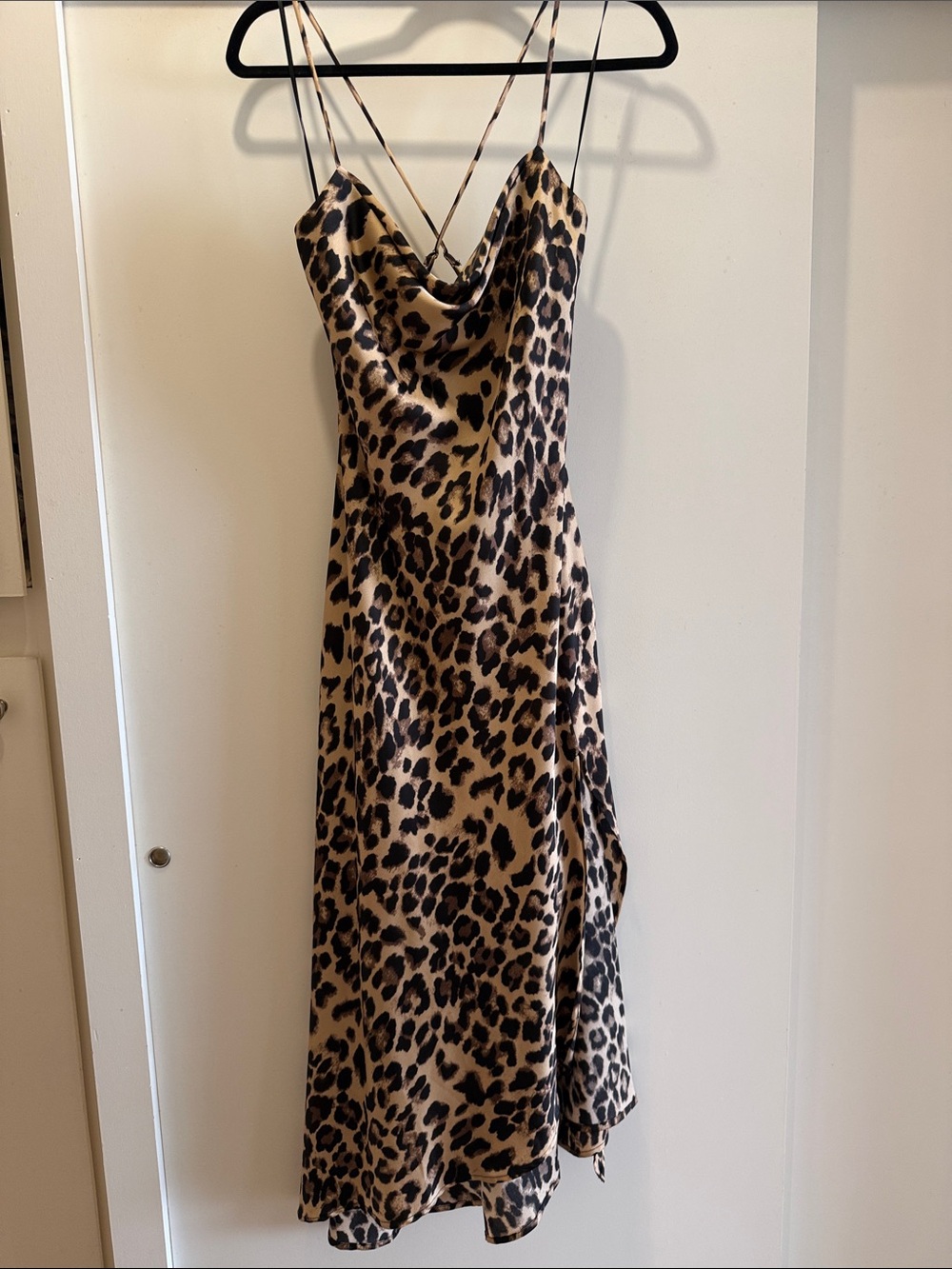 Astr Leopard Print Midi Slip Dress - Tan and Black